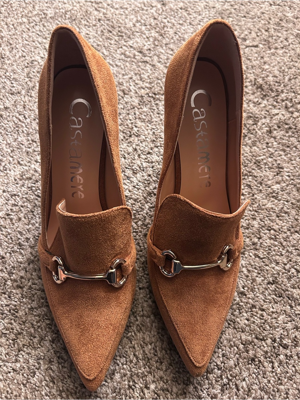 Castaner Tan Suede Pointed Loafers with Metal Bit